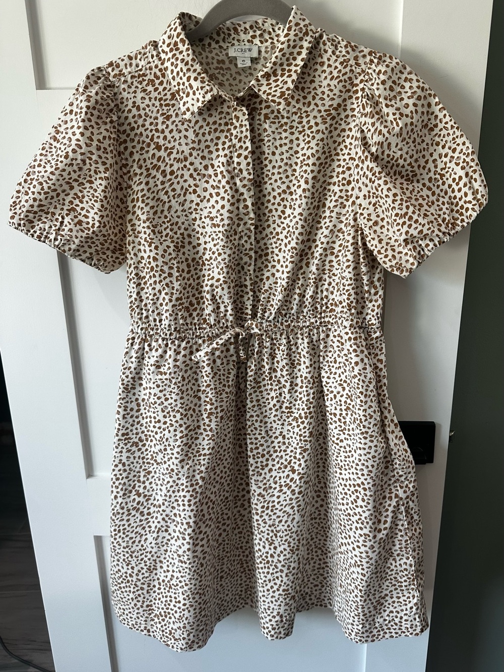 J.Crew Short Sleeve Collared Mini Dress Size 6 Warm Brandy Animal Print